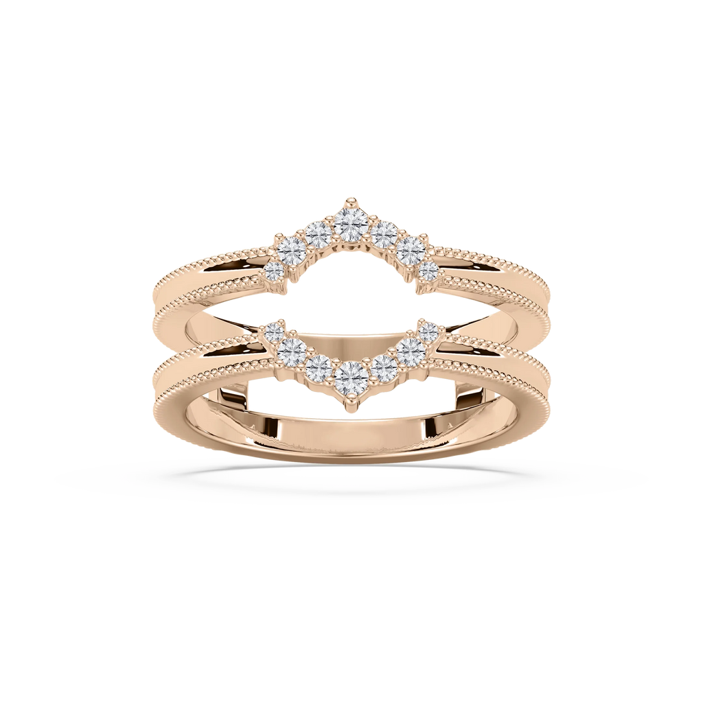 Rosalina 1/6 ctw Round LGD Milgrain Enhancer Curved Band - 14K Rose Gold