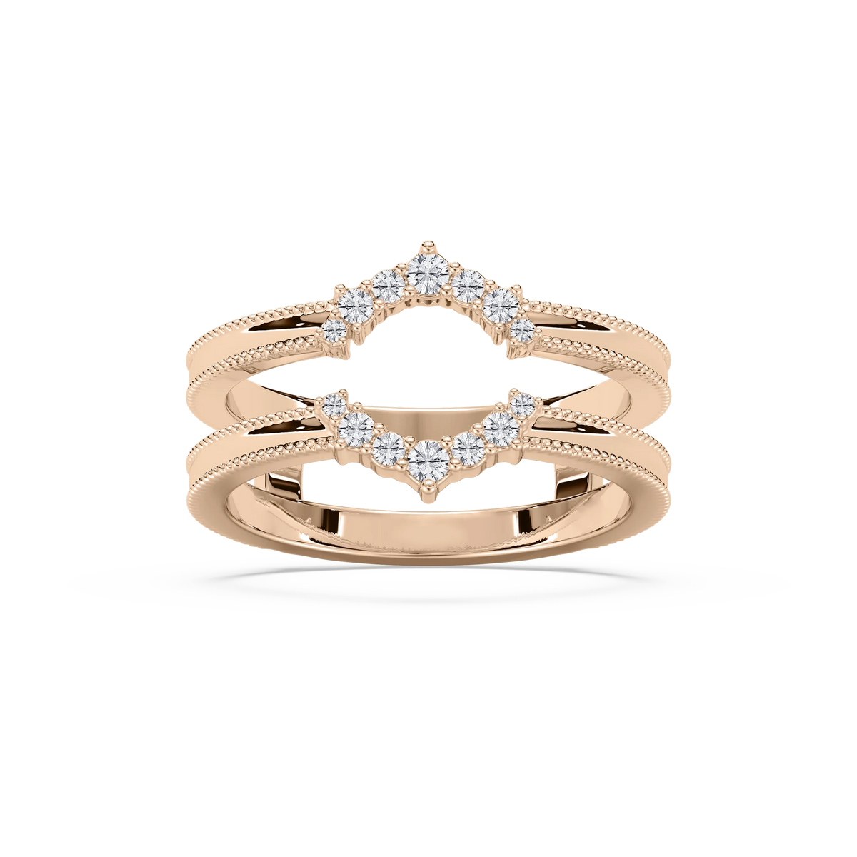Rosalina 1/6 ctw Round LGD Milgrain Enhancer Curved Band - 14K Rose Gold