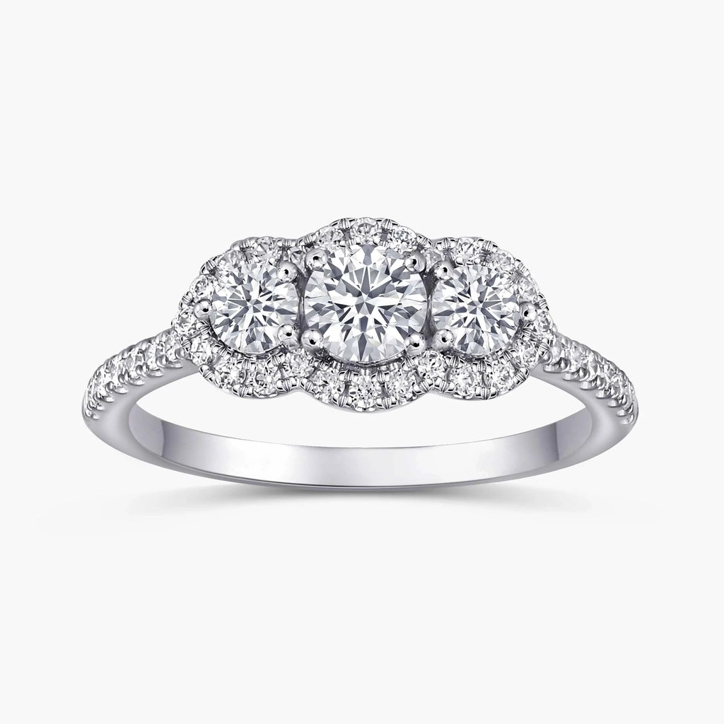 Sasha 2 ctw Round LGD Halo Three Stone Engagement Ring - 14K White Gold / F-VS2