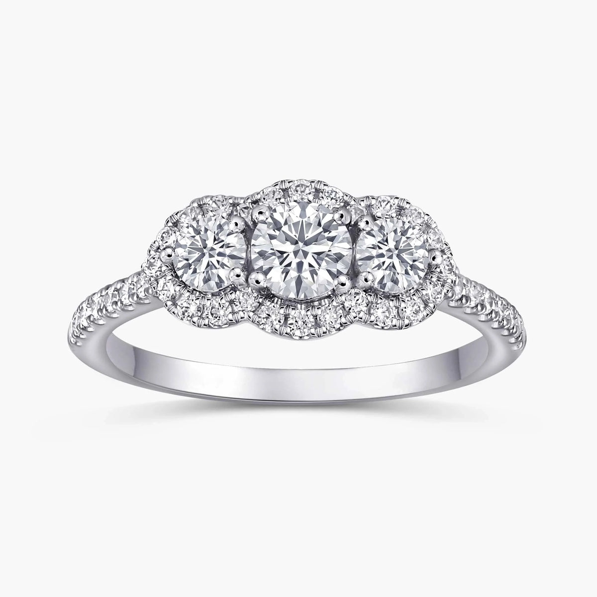 Sasha 2 ctw Round LGD Halo Three Stone Engagement Ring - 14K White Gold / F-VS2