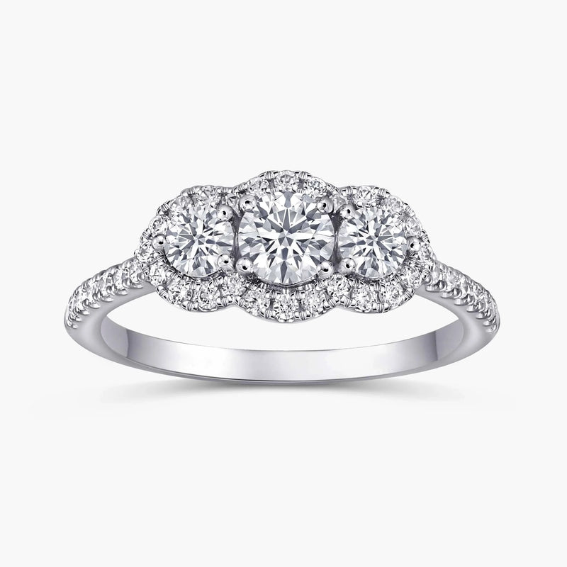 Sasha 2 ctw Round LGD Halo Three Stone Engagement Ring - 14K White Gold / F-VS2