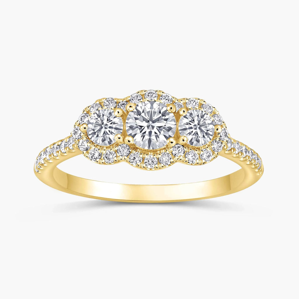 Sasha 2 ctw Round LGD Halo Three Stone Engagement Ring - 14K Yellow Gold / F-VS2