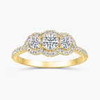 Sasha 2 ctw Round LGD Halo Three Stone Engagement Ring - 14K Yellow Gold / F-VS2