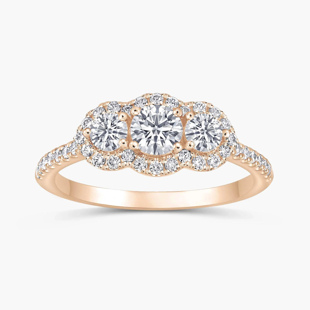 Sasha 2 ctw Round LGD Halo Three Stone Engagement Ring - 14K Rose Gold / F-VS2