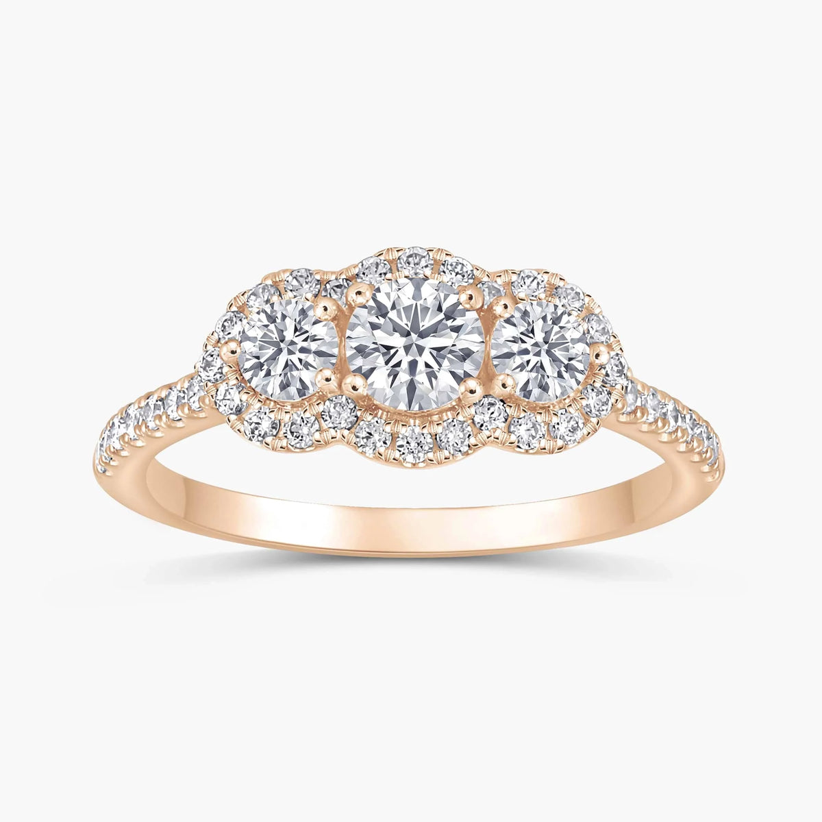 Sasha 2 ctw Round LGD Halo Three Stone Engagement Ring - 14K Rose Gold / F-VS2
