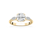 Mirha Round LGD with Marquise Sides Three Stone Engagement Ring - 14K Yellow Gold / 2.0ctw