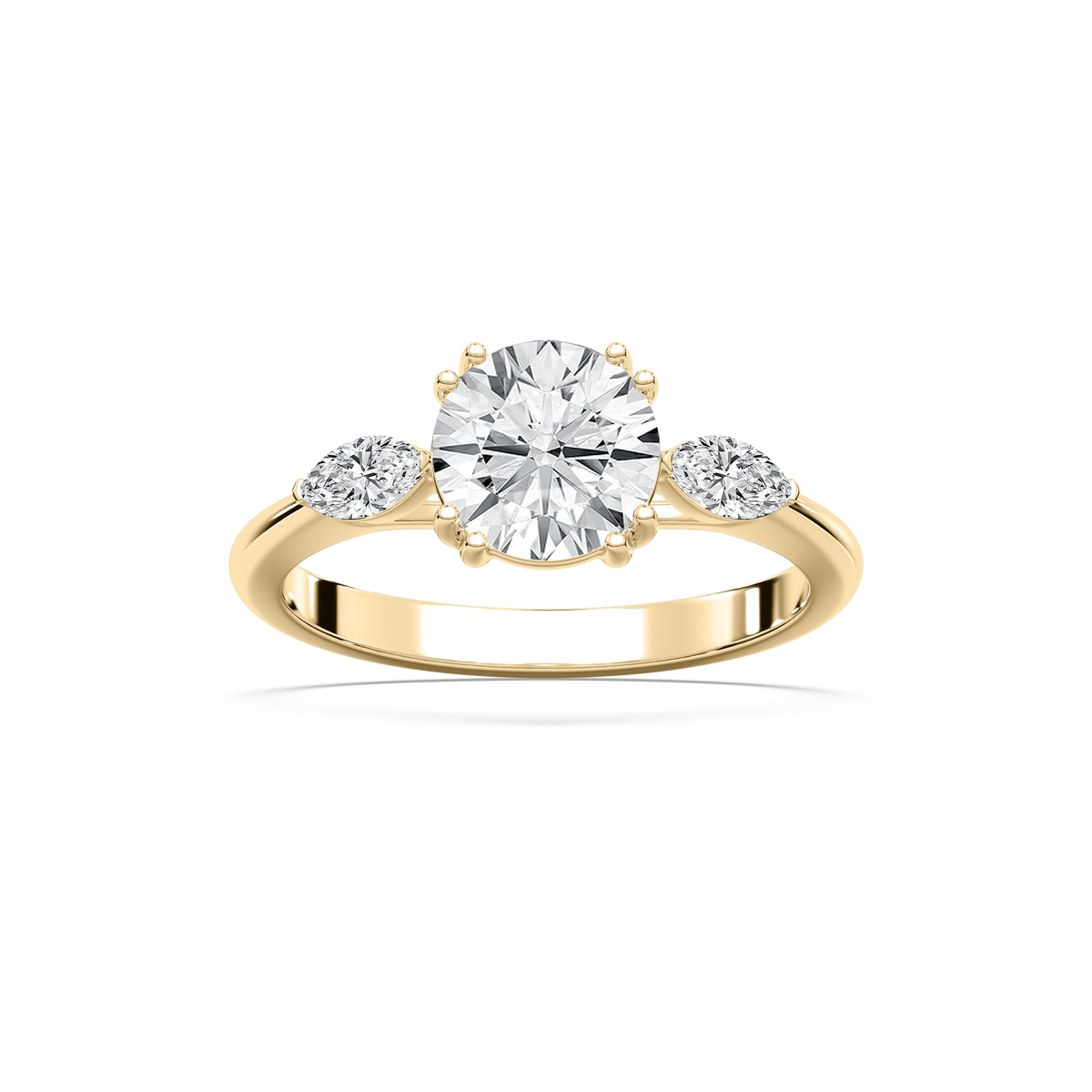 Mirha Round LGD with Marquise Sides Three Stone Engagement Ring - 14K Yellow Gold / 3.0ctw