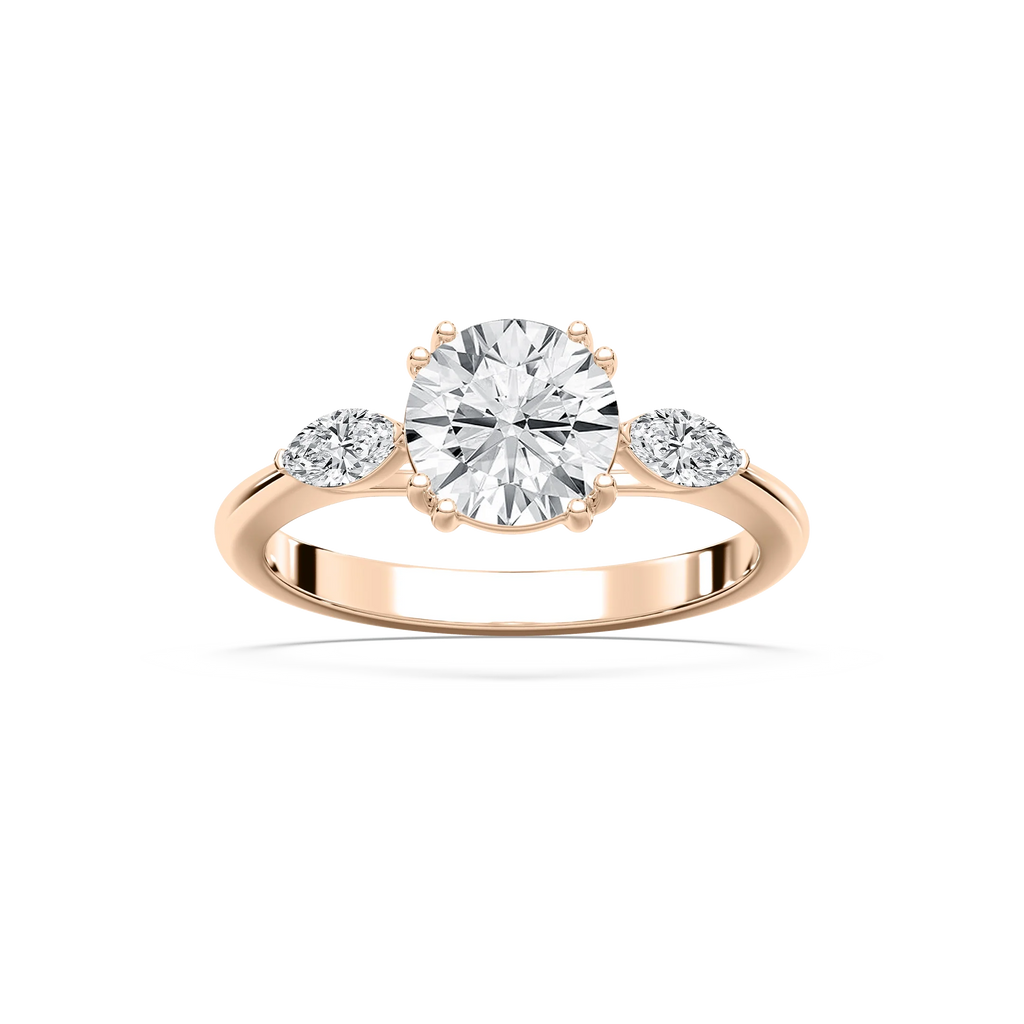 Mirha Round LGD with Marquise Sides Three Stone Engagement Ring - 14K Rose Gold / 2.0ctw