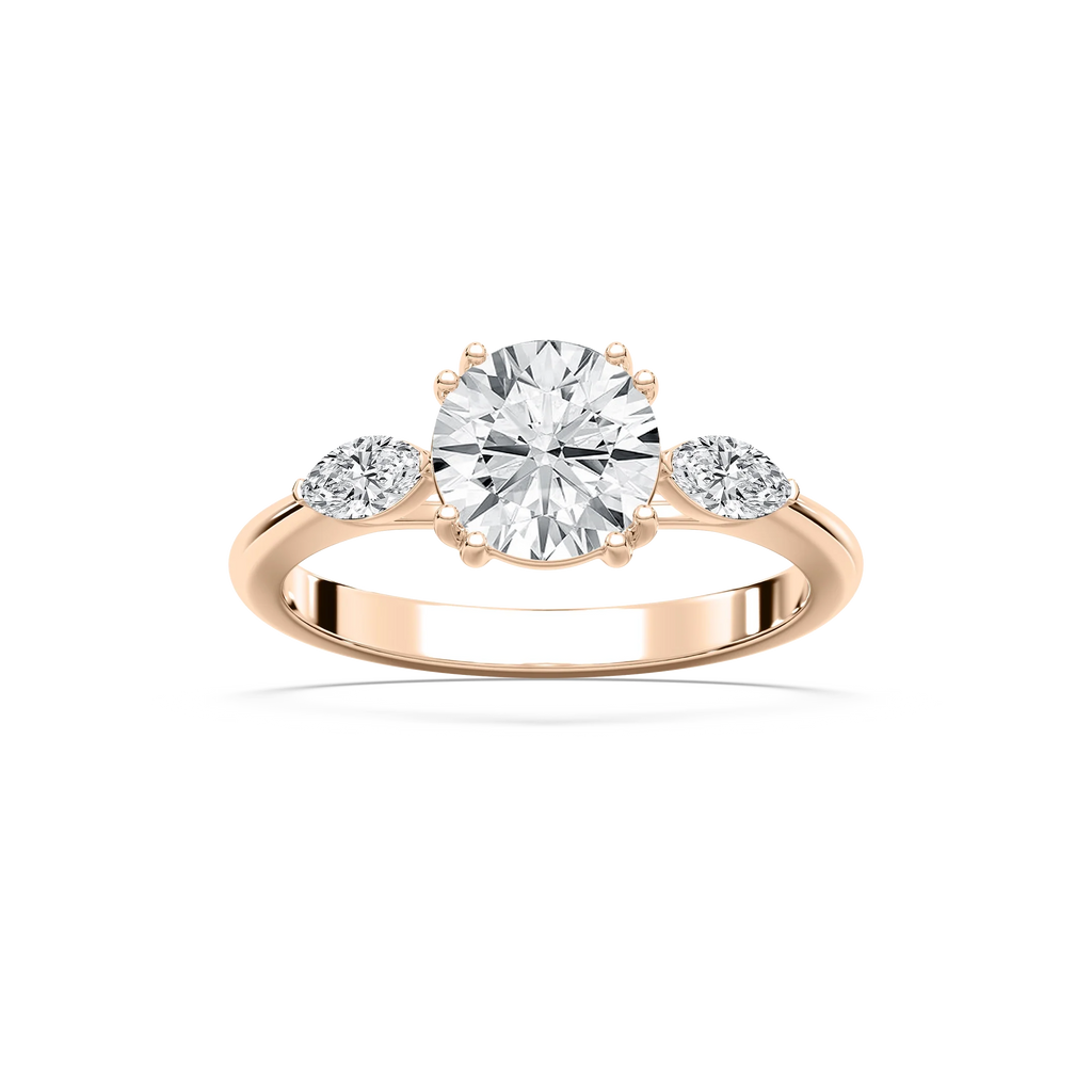 Mirha Round LGD with Marquise Sides Three Stone Engagement Ring - 14K Rose Gold / 3.0ctw