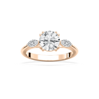 Mirha Round LGD with Marquise Sides Three Stone Engagement Ring - 14K Rose Gold / 3.0ctw
