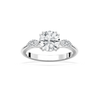 Mirha Round LGD with Marquise Sides Three Stone Engagement Ring - 18K White Gold / 2.0ctw