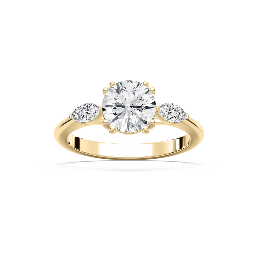 Mirha Round LGD with Marquise Sides Three Stone Engagement Ring - 18K Yellow Gold / 2.0ctw