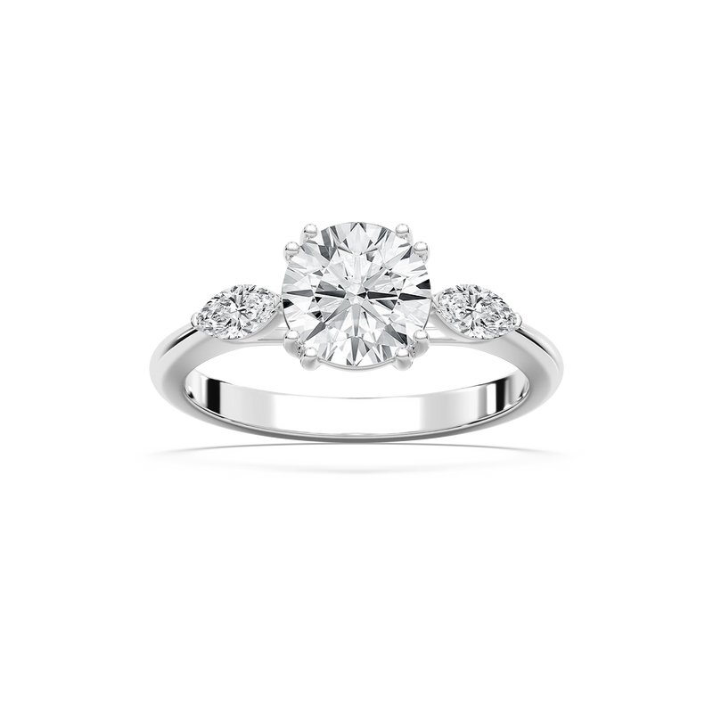Mirha Round LGD with Marquise Sides Three Stone Engagement Ring - Platinum / 3.0ctw