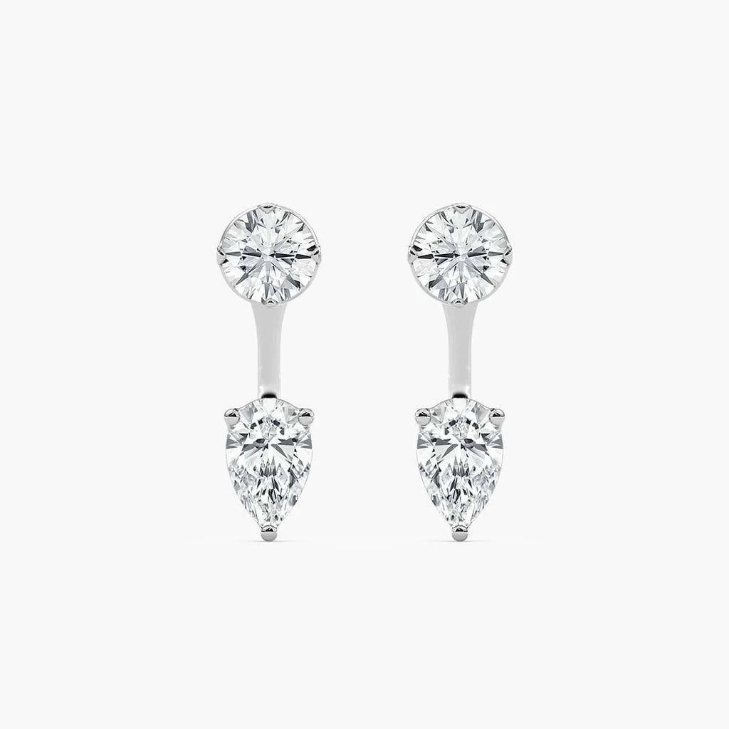 1 ctw LGD Round Studs and Pear Earring Jacket Set - 14K White Gold / F-VS2
