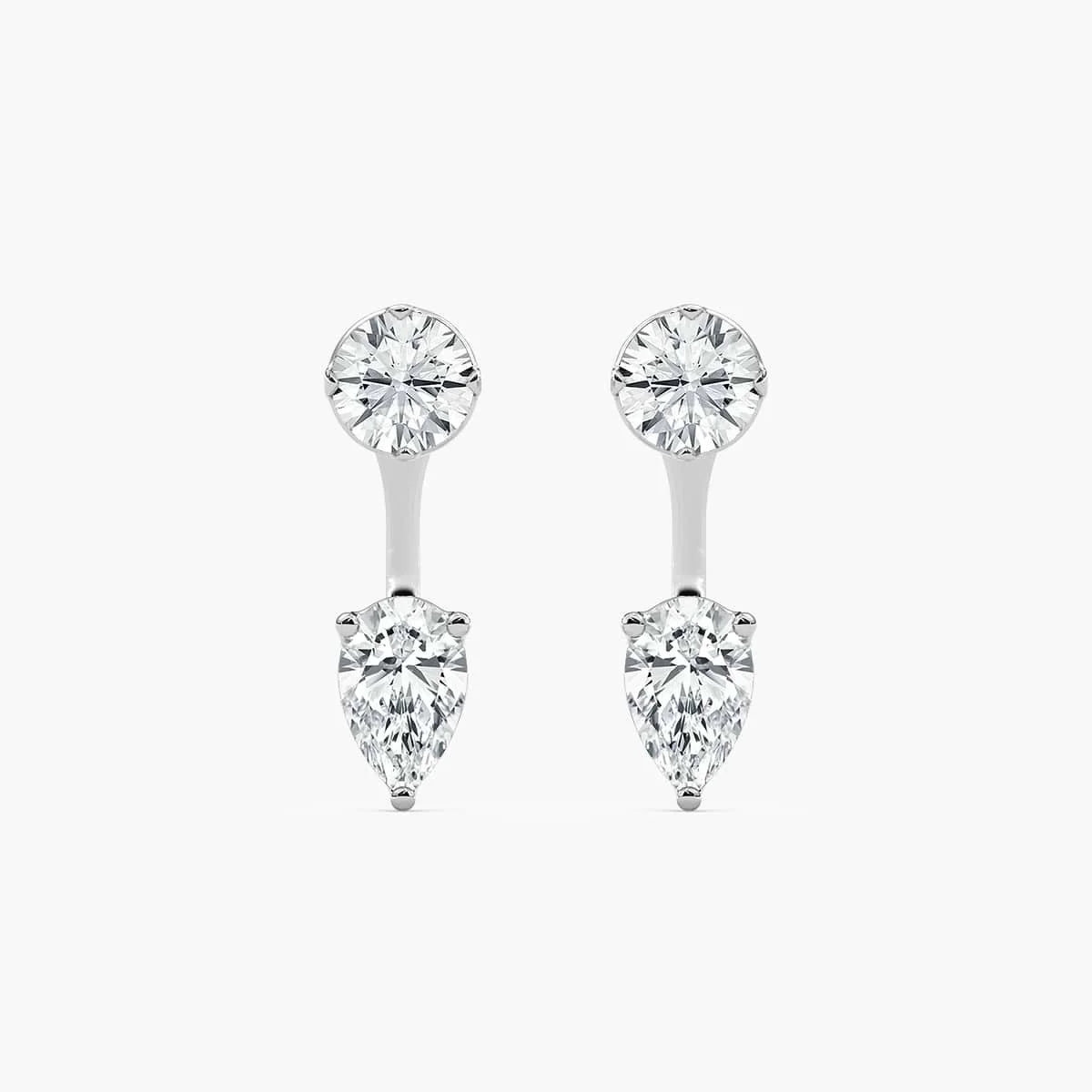 1 ctw LGD Round Studs and Pear Earring Jacket Set - 14K White Gold / F-VS2