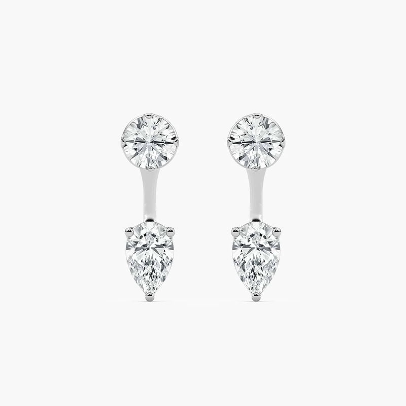 1 ctw LGD Round Studs and Pear Earring Jacket Set - 14K White Gold / F-VS2