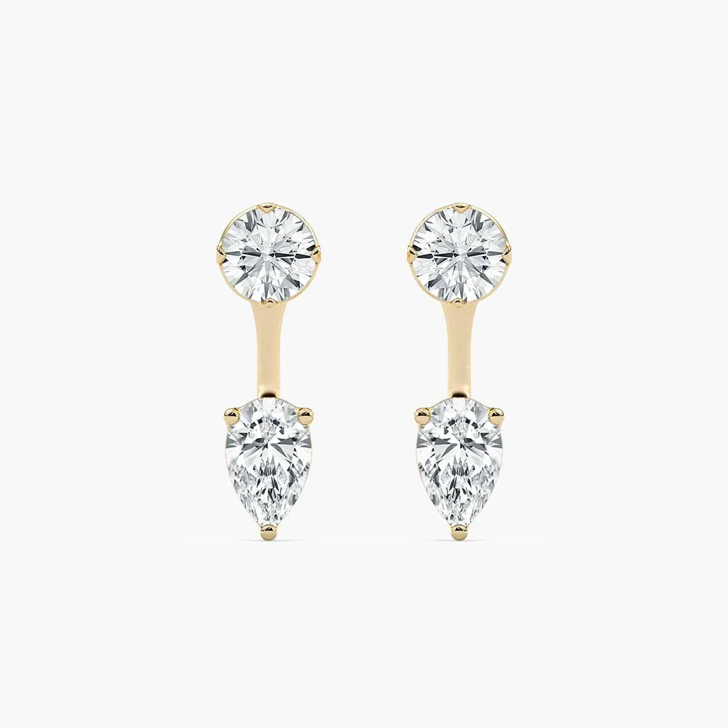 1 ctw LGD Round Studs and Pear Earring Jacket Set - 14K Yellow Gold / F-VS2