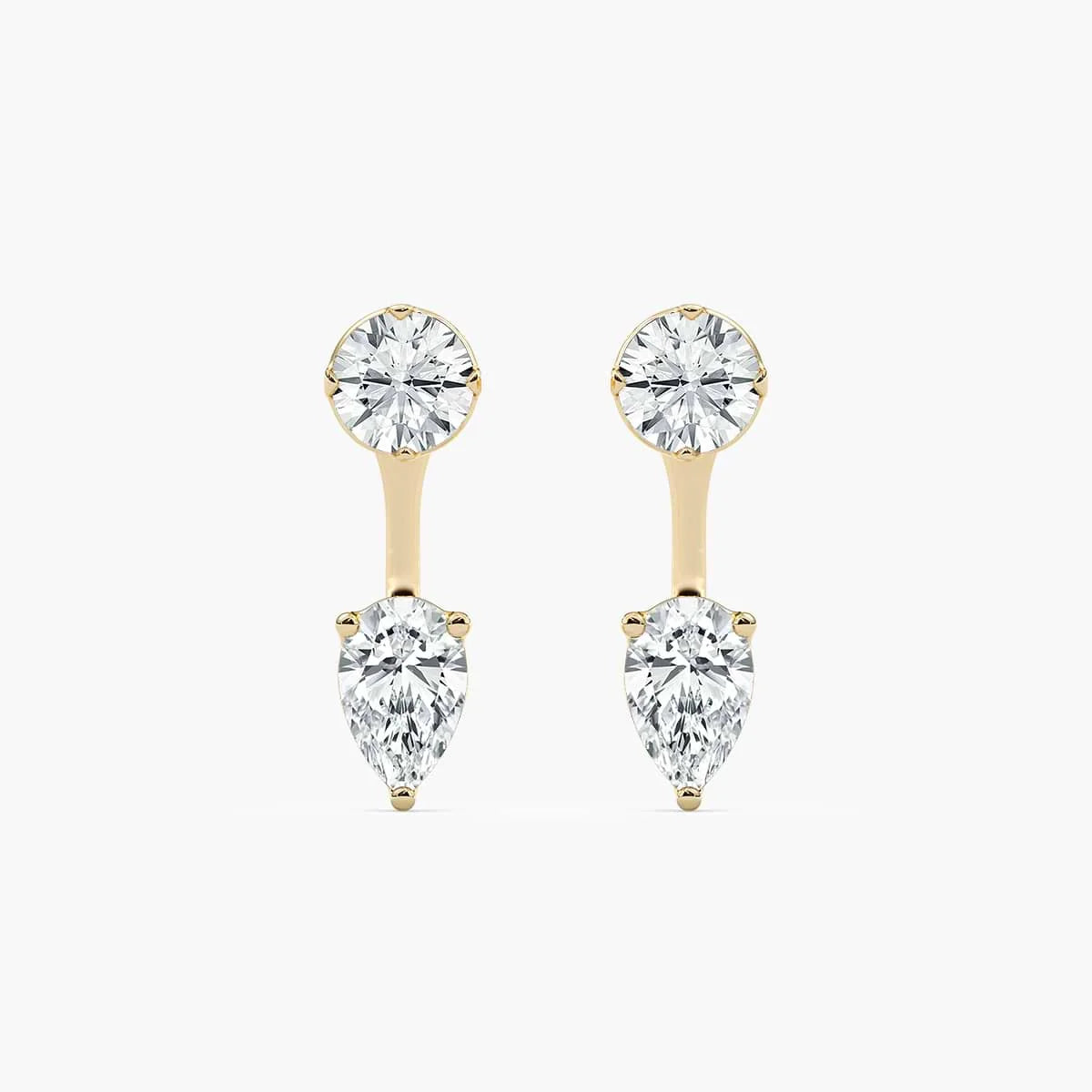 1 ctw LGD Round Studs and Pear Earring Jacket Set - 14K Yellow Gold / F-VS2
