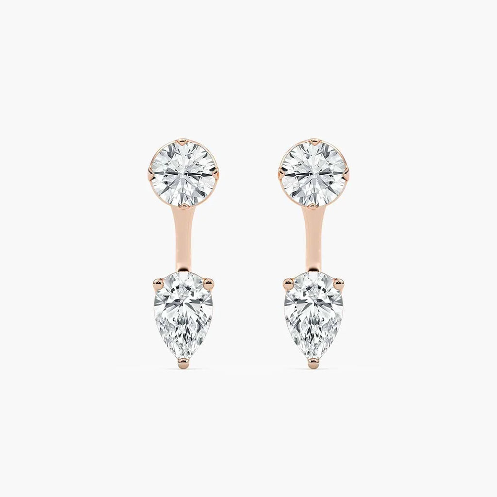 1 ctw LGD Round Studs and Pear Earring Jacket Set - 14K Rose Gold / F-VS2