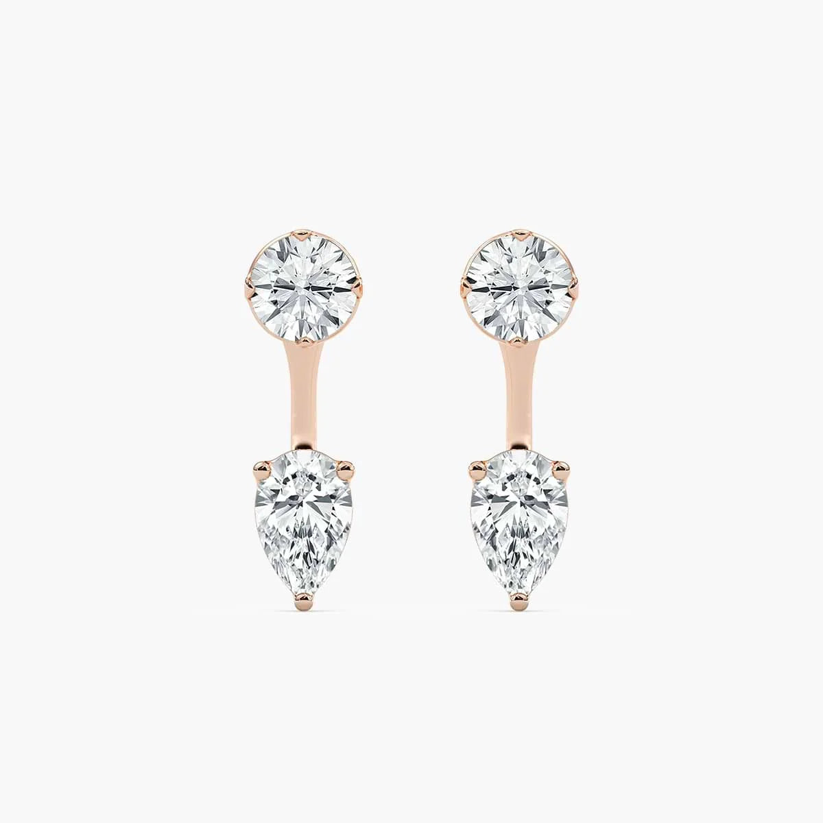1 ctw LGD Round Studs and Pear Earring Jacket Set - 14K Rose Gold / F-VS2
