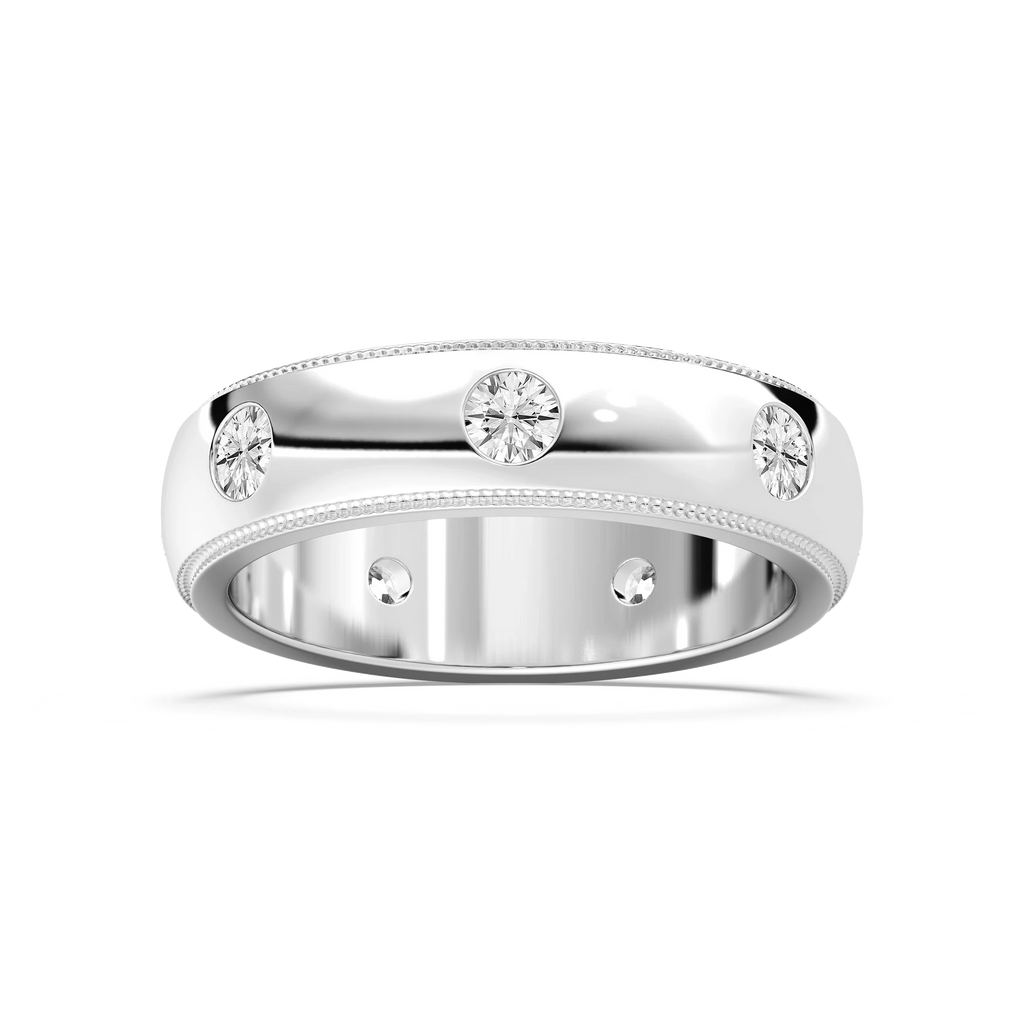 Riley 1 ⅙ ctw Round LGD 6.20mm Burnished Milgrain Mens Wedding Band - 14K White Gold