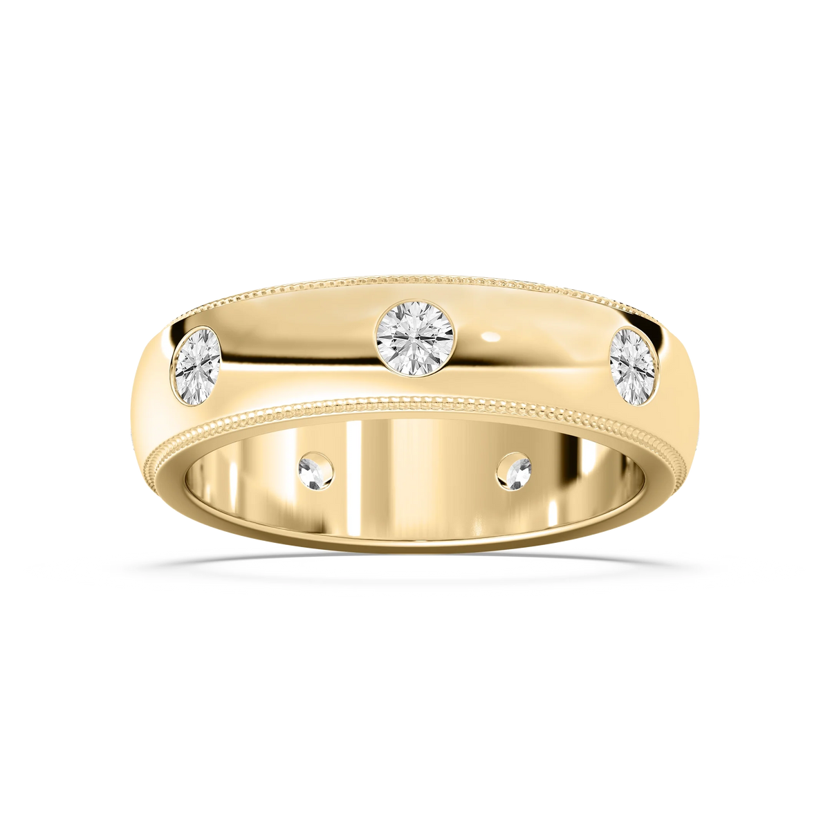 Riley 1 ⅙ ctw Round LGD 6.20mm Burnished Milgrain Mens Wedding Band - 14K Yellow Gold
