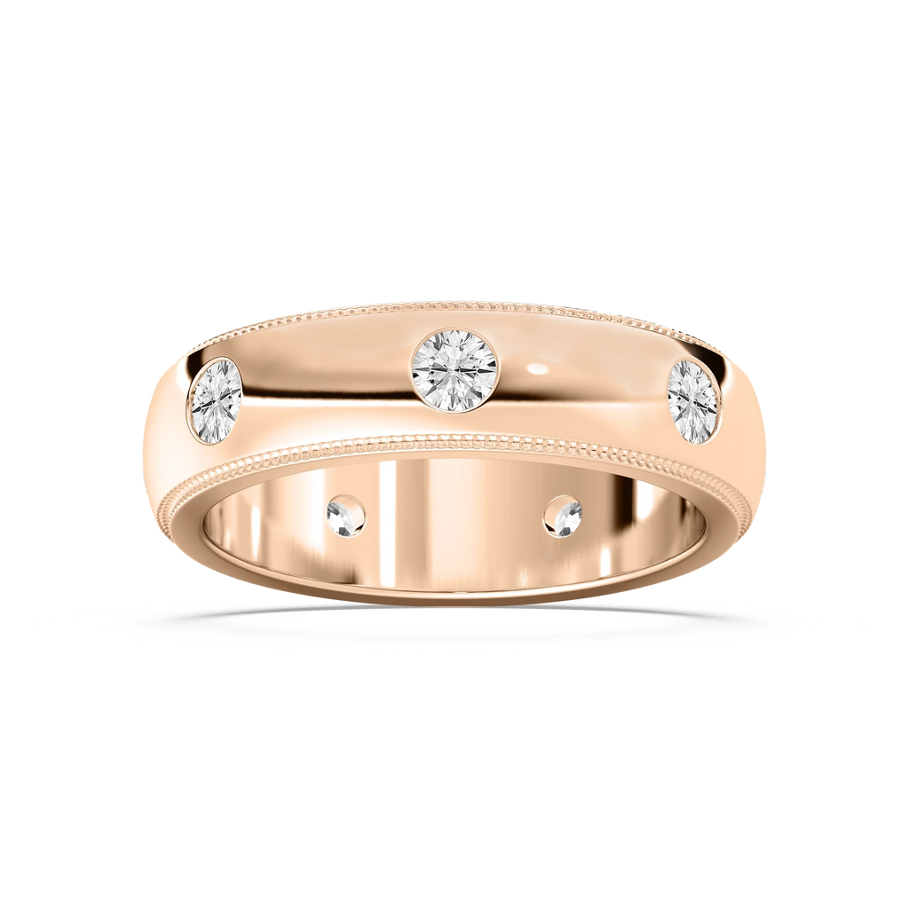 Riley 1 ⅙ ctw Round LGD 6.20mm Burnished Milgrain Mens Wedding Band - 14K Rose Gold