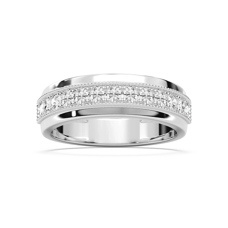 Andy 3/4 ctw Round LGD 4.35mm Milgrain Channel Mens Wedding Band - 14K White Gold