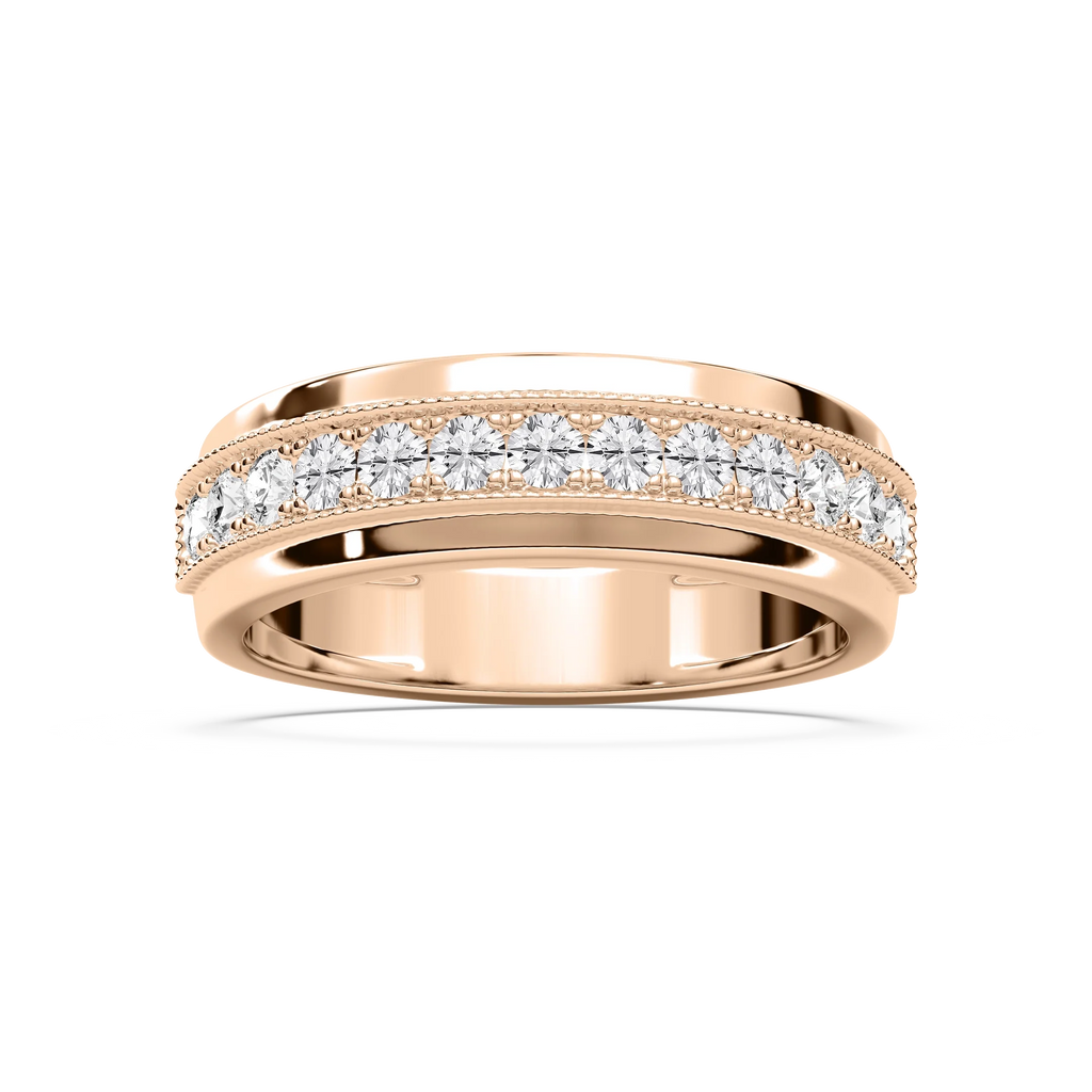 Andy 3/4 ctw Round LGD 4.35mm Milgrain Channel Mens Wedding Band - 14K Rose Gold