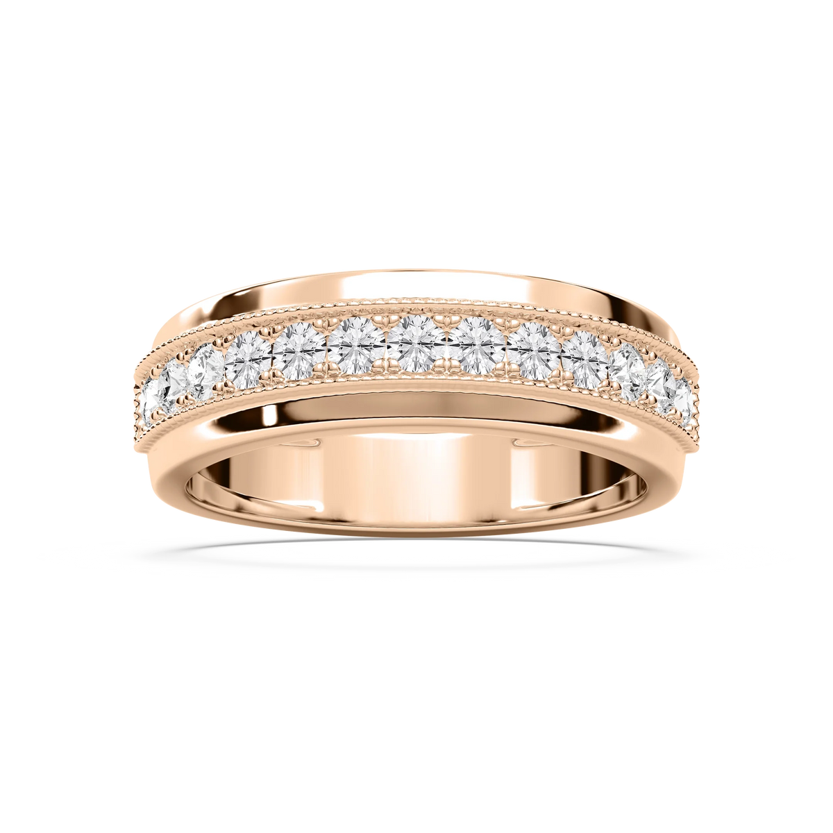 Andy 3/4 ctw Round LGD 4.35mm Milgrain Channel Mens Wedding Band - 14K Rose Gold