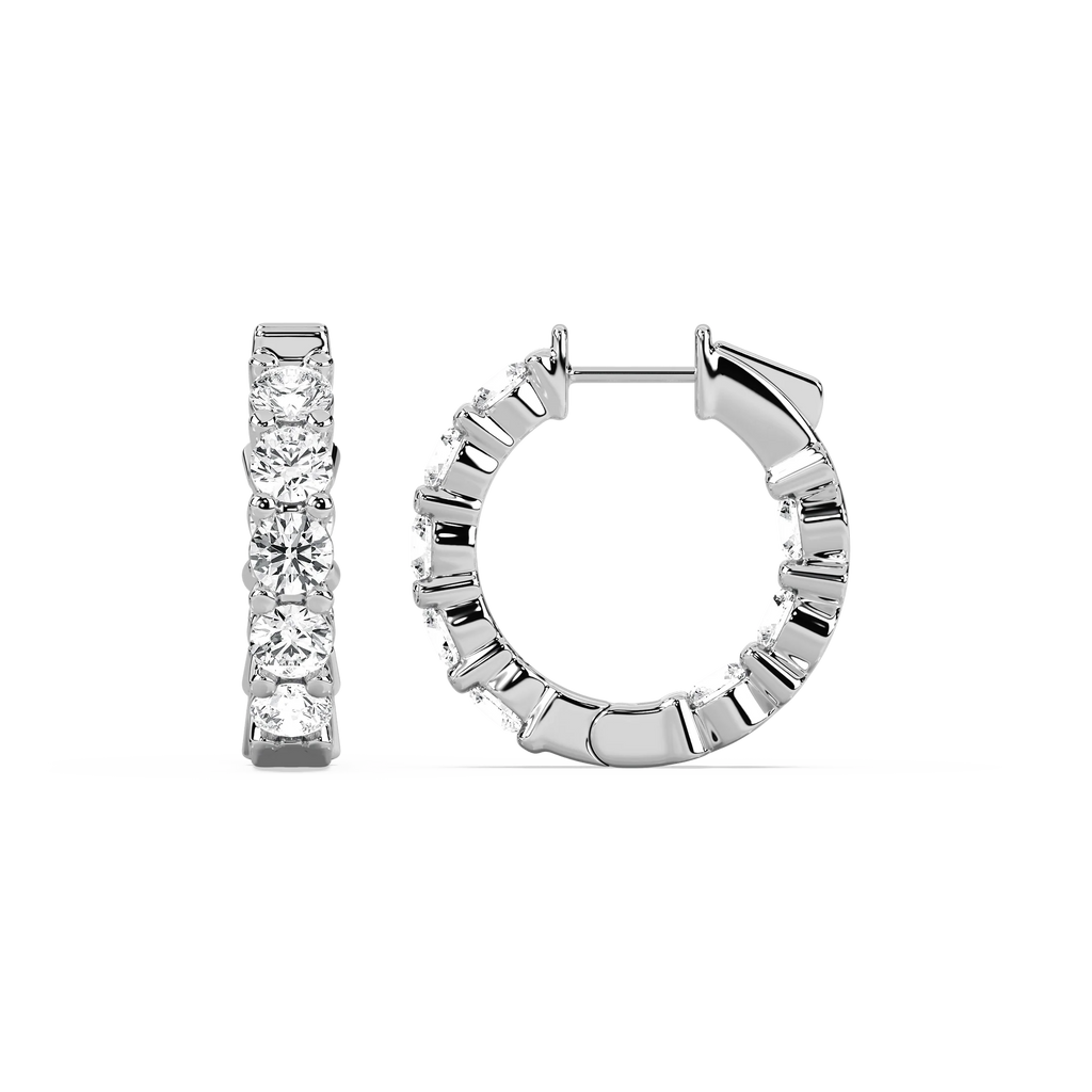 4 ctw Round LGD Inside Out Huggie Hoop Earrings - 14K White Gold / F-VS2
