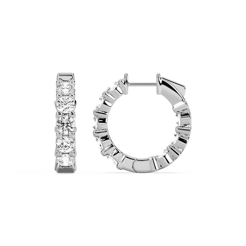4 ctw Round LGD Inside Out Huggie Hoop Earrings - 14K White Gold / F-VS2
