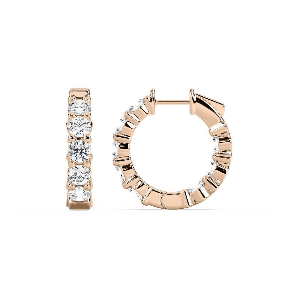 4 ctw Round LGD Inside Out Huggie Hoop Earrings - 14K Rose Gold / F-VS2
