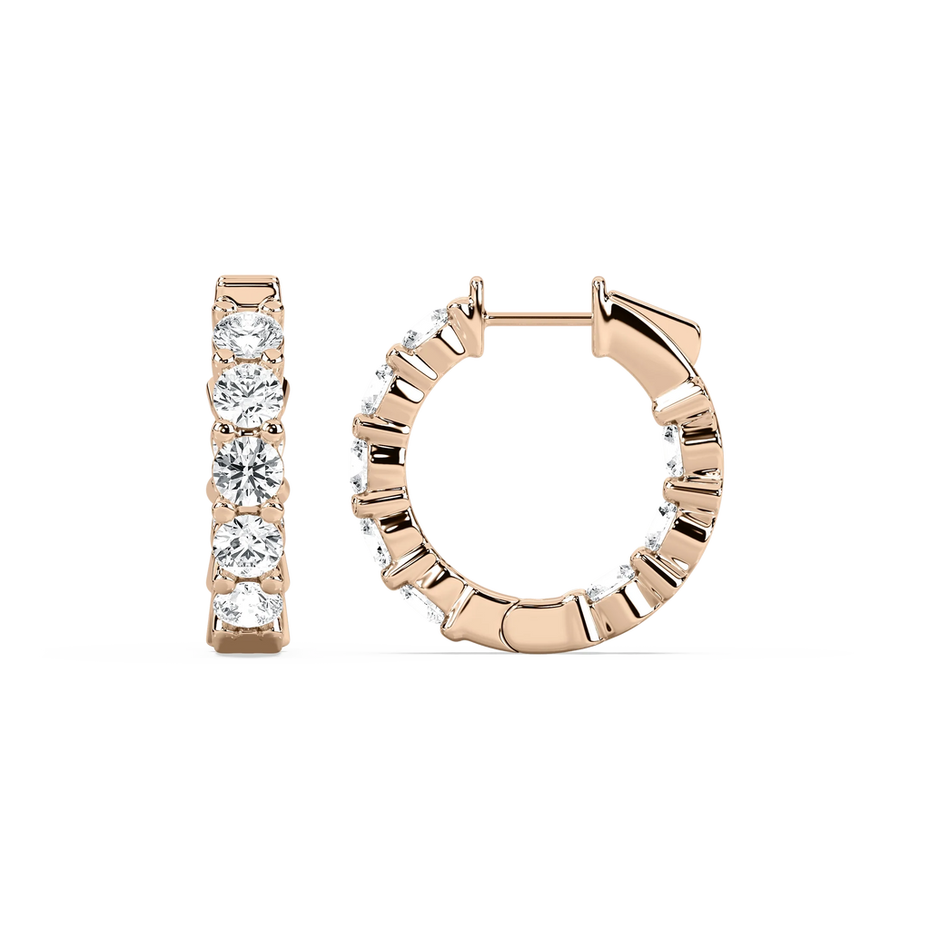 4 ctw Round LGD Inside Out Huggie Hoop Earrings - 14K Rose Gold / DE-VS1