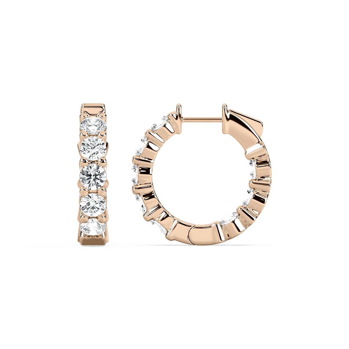 4 ctw Round LGD Inside Out Huggie Hoop Earrings - 14K Rose Gold / DE-VS1