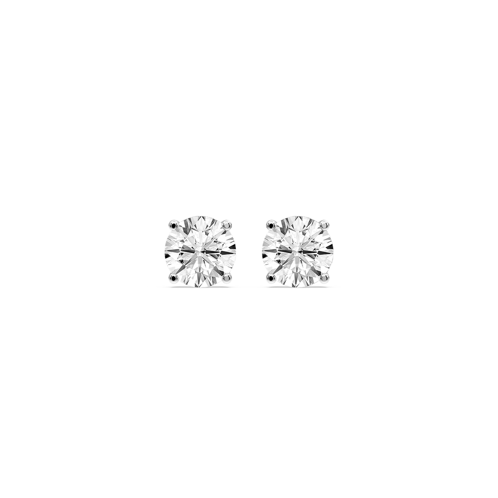 Round Certified LGD Classic Four Prong Guardian Back Stud Earrings - 14K White Gold / 2 ctw / F-VS2