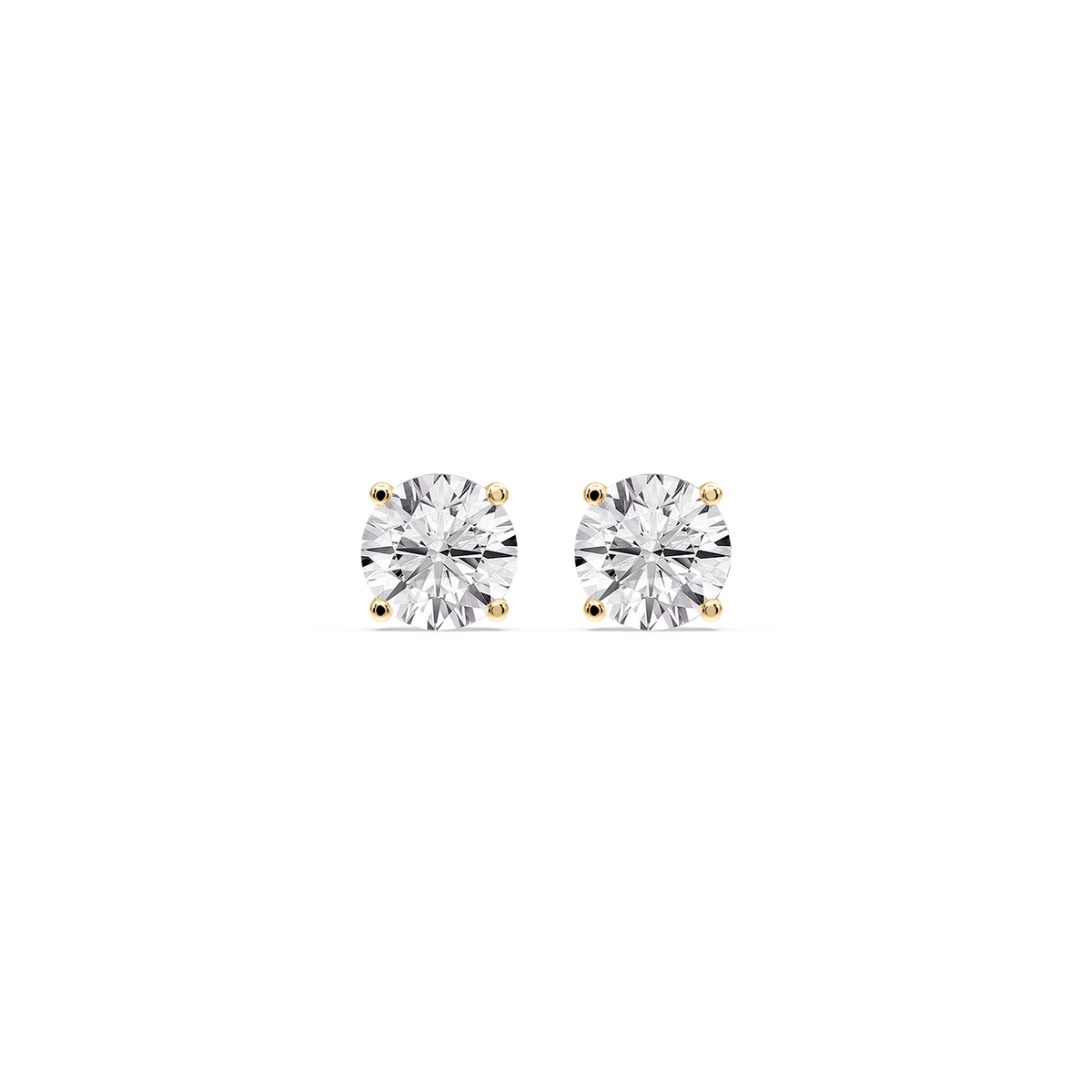Round Certified LGD Classic Four Prong Guardian Back Stud Earrings - 14K Yellow Gold / 2 ctw / F-VS2