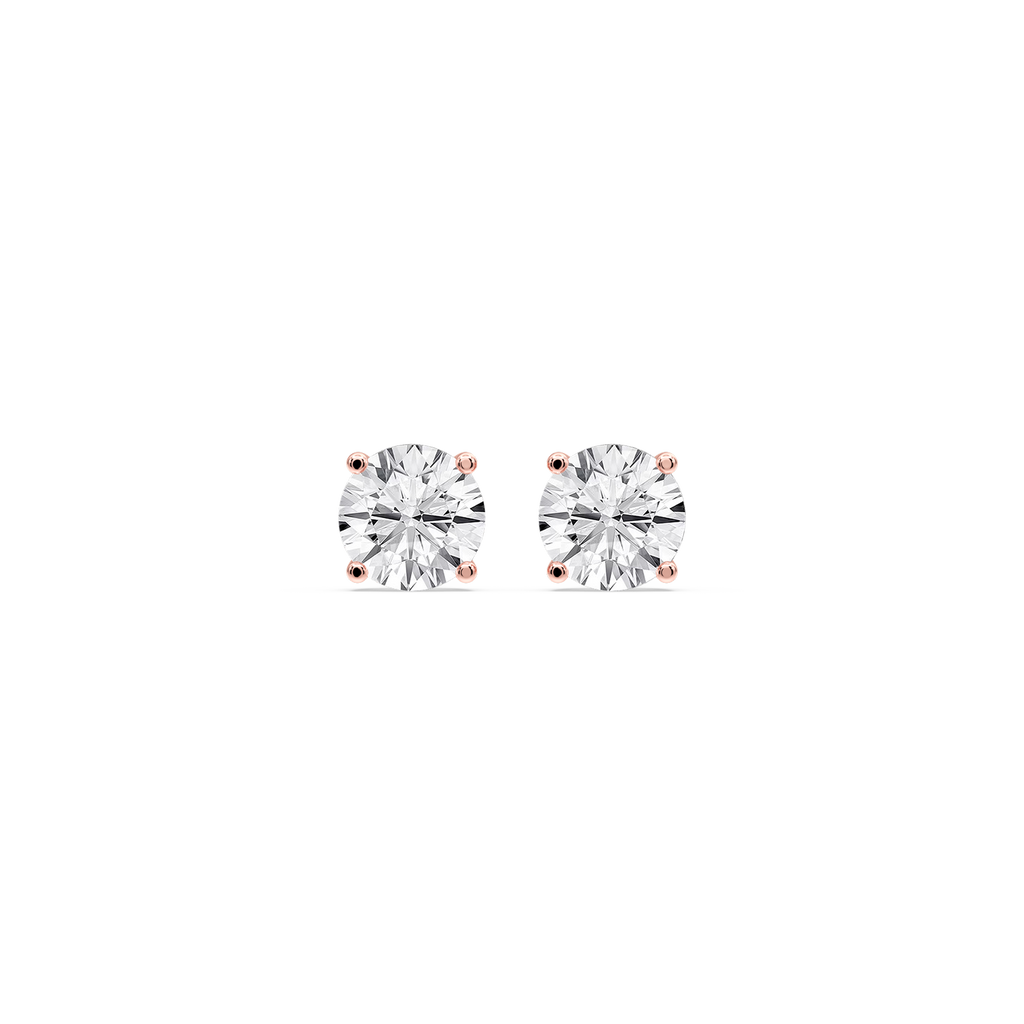 Round Certified LGD Classic Four Prong Guardian Back Stud Earrings - 14K Rose Gold / 2 ctw / F-VS2
