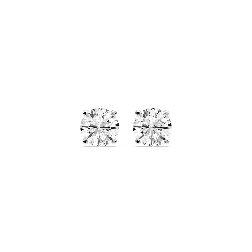 Round Certified LGD Classic Four Prong Guardian Back Stud Earrings - 14K White Gold / 2 ½ ctw / F-VS2