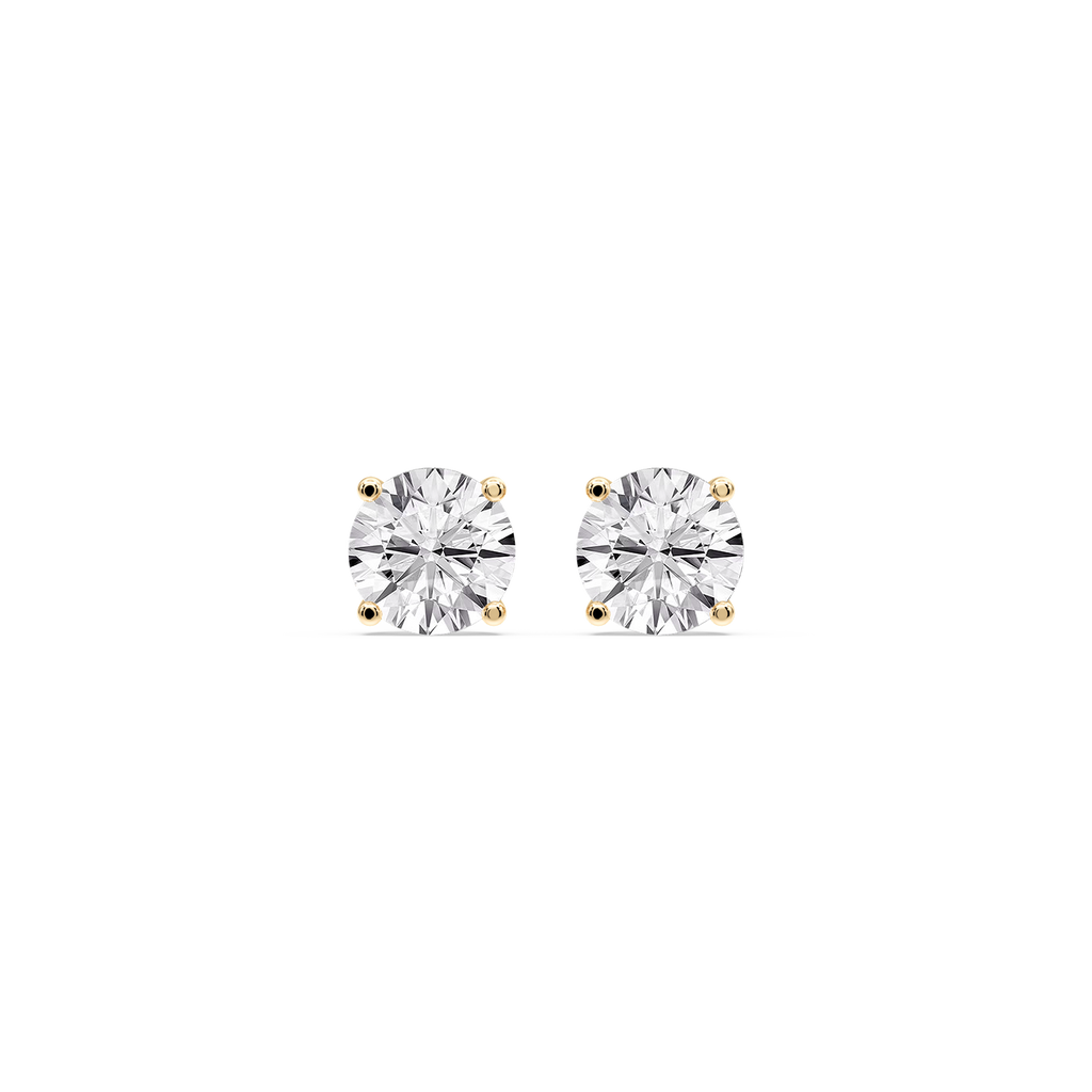 Round Certified LGD Classic Four Prong Guardian Back Stud Earrings - 14K Yellow Gold / 2 ½ ctw / F-VS2