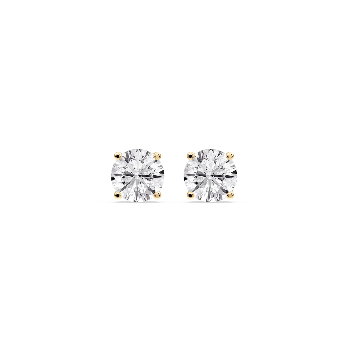 Round Certified LGD Classic Four Prong Guardian Back Stud Earrings - 14K Yellow Gold / 2 ½ ctw / F-VS2