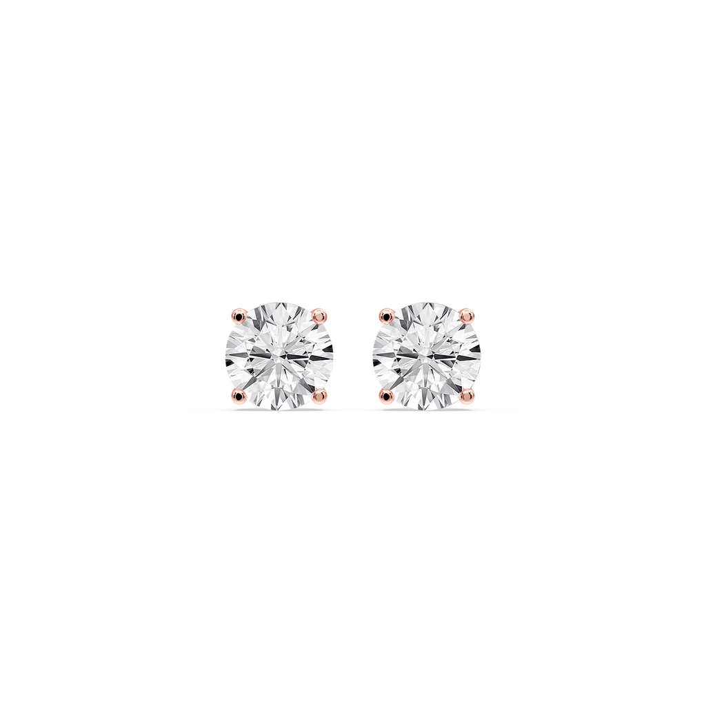 Round Certified LGD Classic Four Prong Guardian Back Stud Earrings - 14K Rose Gold / 2 ½ ctw / F-VS2
