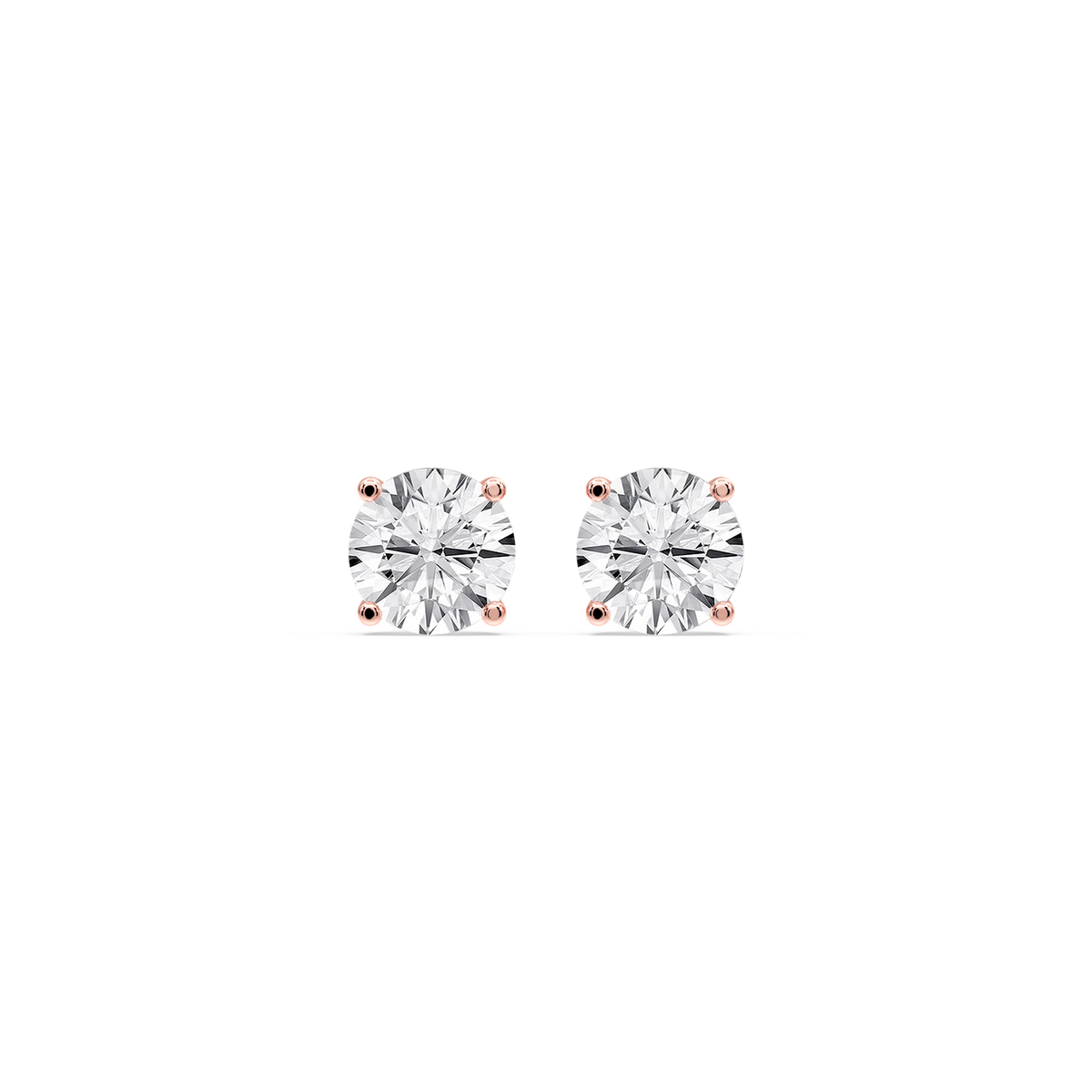Round Certified LGD Classic Four Prong Guardian Back Stud Earrings - 14K Rose Gold / 2 ½ ctw / F-VS2
