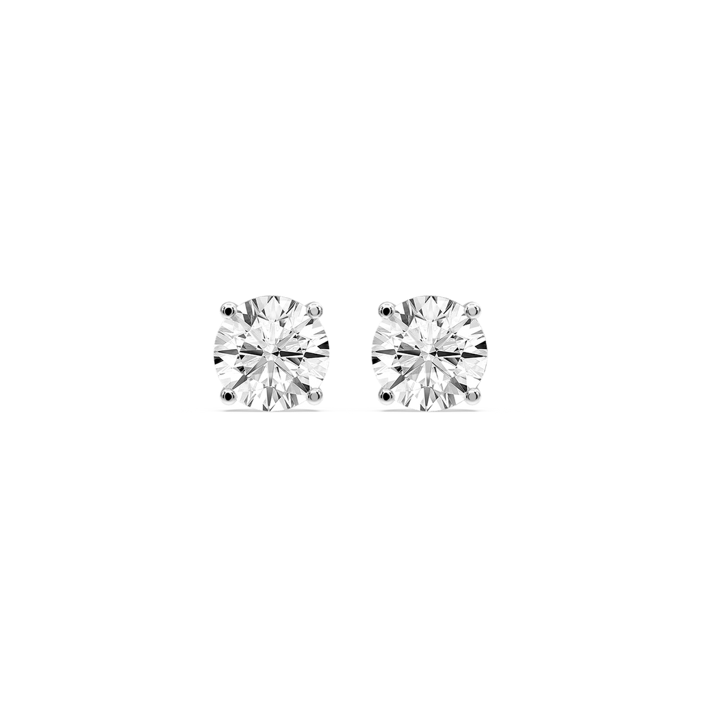 Round Certified LGD Classic Four Prong Guardian Back Stud Earrings - 14K White Gold / 3 ctw / F-VS2