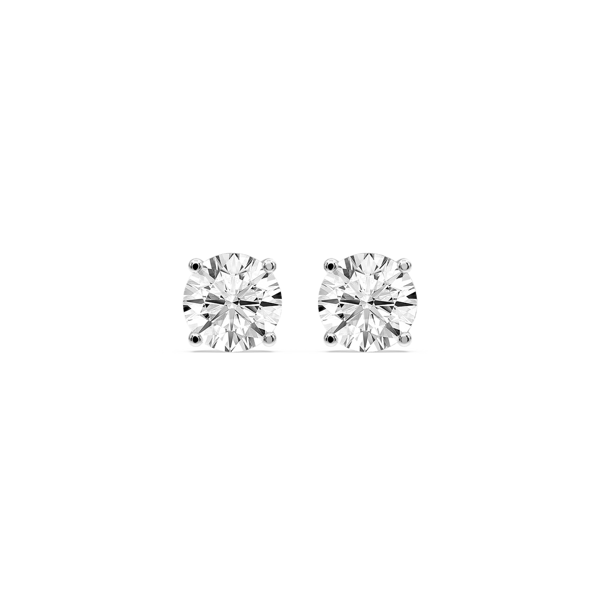 Round Certified LGD Classic Four Prong Guardian Back Stud Earrings - 14K White Gold / 3 ctw / F-VS2
