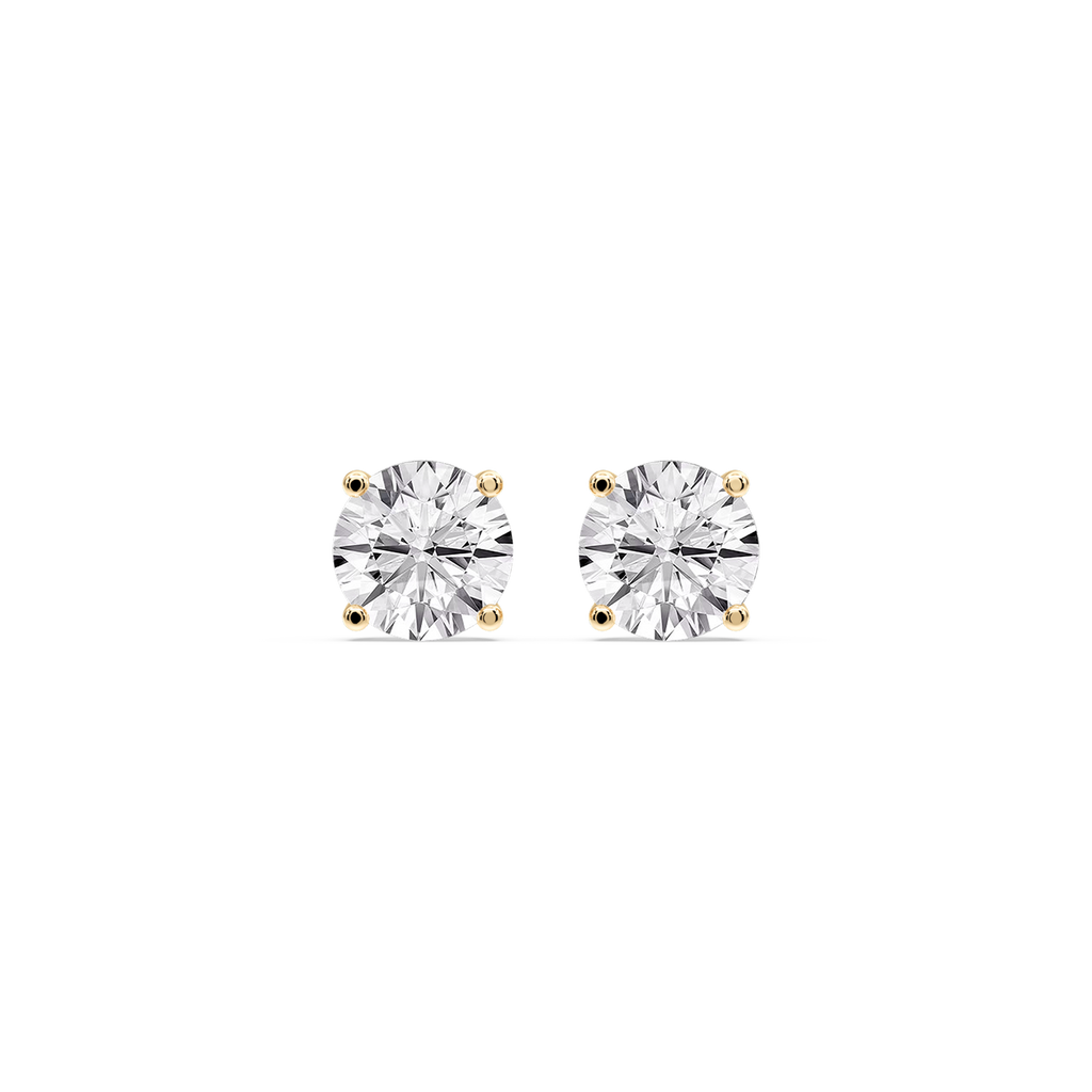 Round Certified LGD Classic Four Prong Guardian Back Stud Earrings - 14K Yellow Gold / 3 ctw / F-VS2
