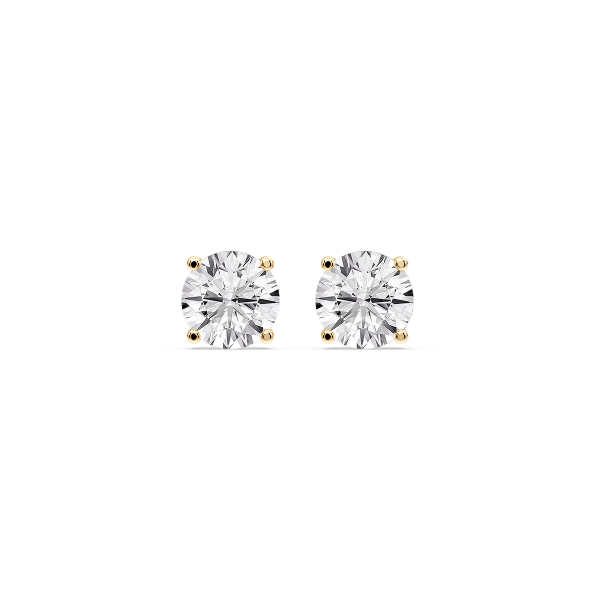 Round Certified LGD Classic Four Prong Guardian Back Stud Earrings - 14K Yellow Gold / 3 ctw / F-VS2