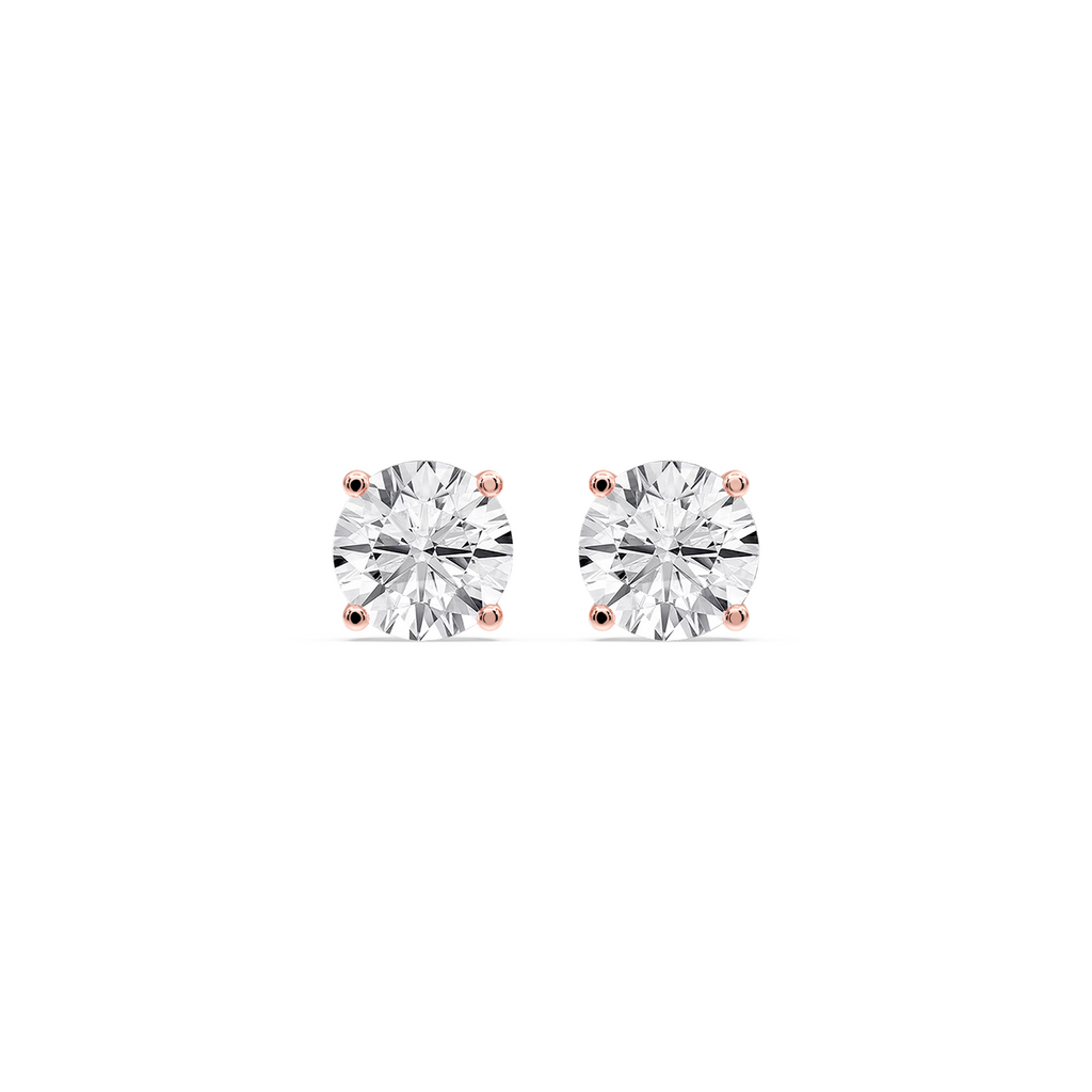 Round Certified LGD Classic Four Prong Guardian Back Stud Earrings - 14K Rose Gold / 3 ctw / F-VS2