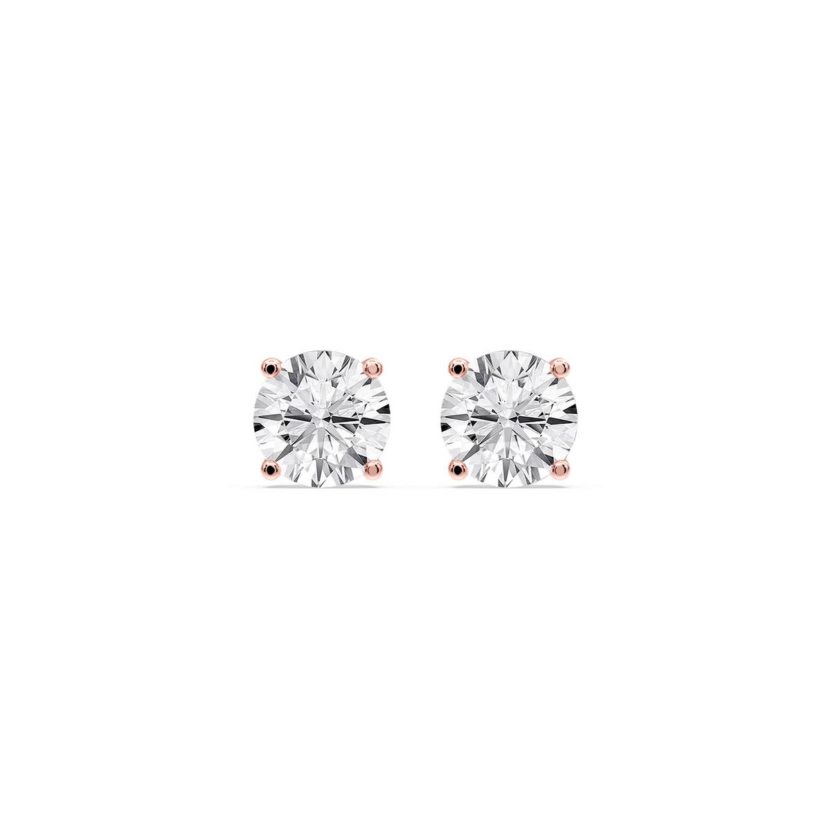 Round Certified LGD Classic Four Prong Guardian Back Stud Earrings - 14K Rose Gold / 3 ctw / F-VS2