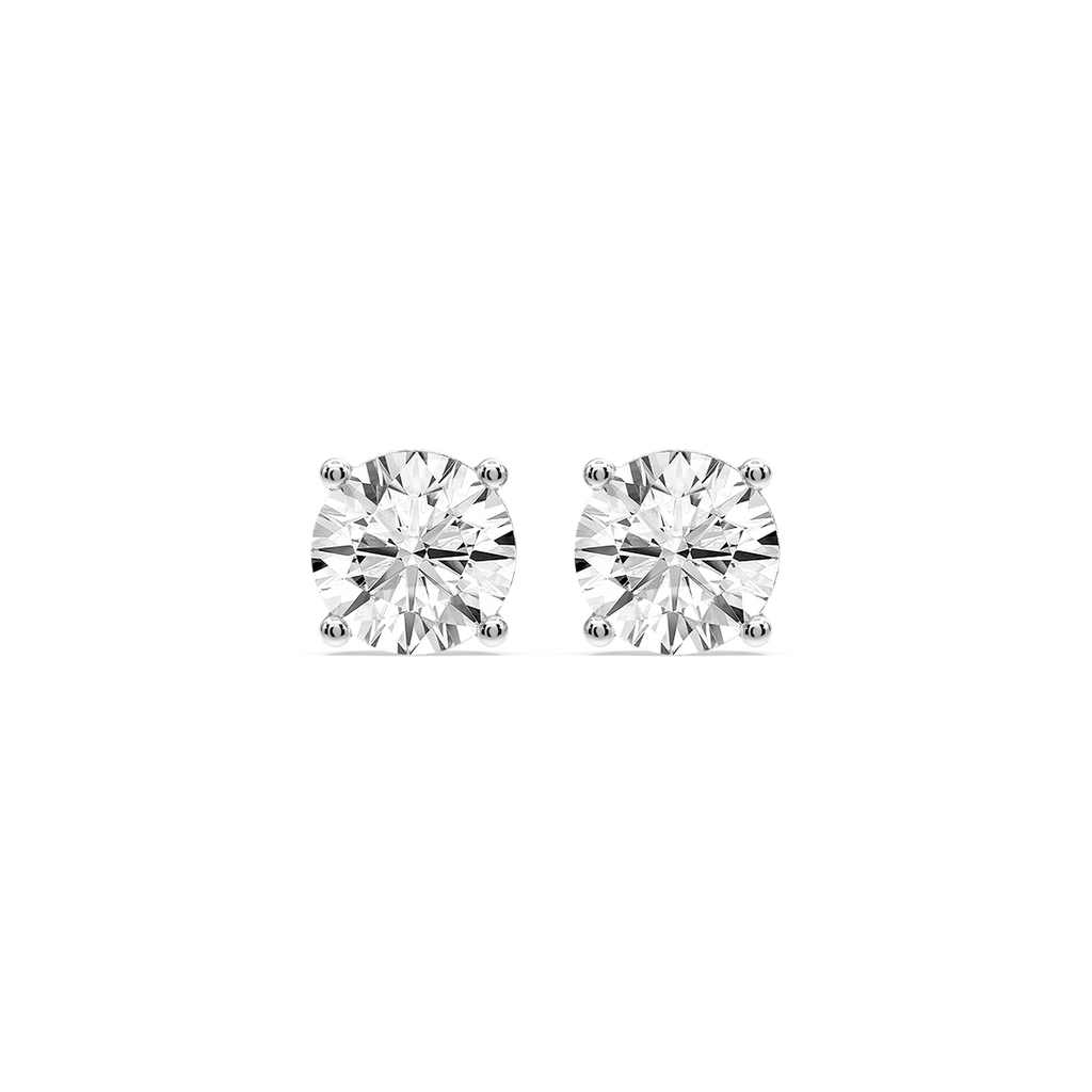 Round Certified LGD Classic Four Prong Guardian Back Stud Earrings - 14K White Gold / 4 ctw / F-VS2